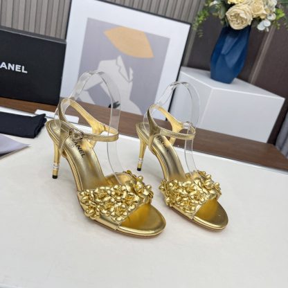 Chanel Spring and Summer Dance Shoes Series New Gold Stiletto Custom Flower Sandals Heel Height 8.5cm - Image 3