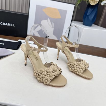 Chanel Spring and Summer Dance Shoes Series New Apricot Stiletto Custom Flower Sandals Heel Height 8.5cm - Image 3
