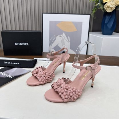 Chanel Spring and Summer Dance Shoes Collection New Pink Stiletto Custom Flower Sandals Heel Height 8.5cm - Image 3