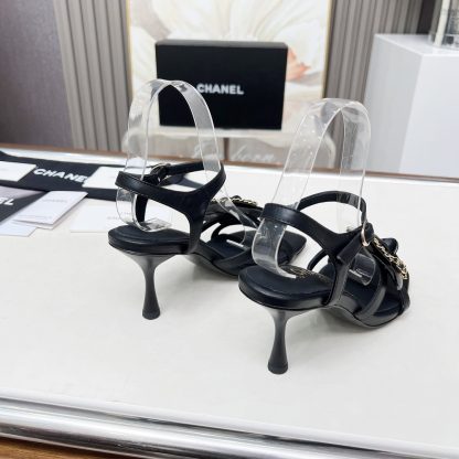 Chanel Spring/Summer Dancing Shoes Collection Black Custom Flower Stiletto Sandals - Image 3