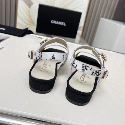 Chanel Spring and Summer Dance Shoes Series New White Chunky Heel Black Print Sandals Heel Height 2cm - Image 3