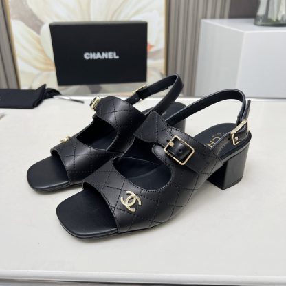 Chanel Spring and Summer Dance Shoes Series New Black Chunky Heel Sandals Heel Height 5cm - Image 3
