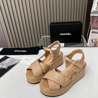 Chanel apricot platform wedge-heeled thick-soled summer sandals