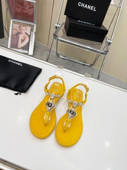 Chanel Pearl Heart Elegant Yellow Sandals Heel Height 3cm - Image 2