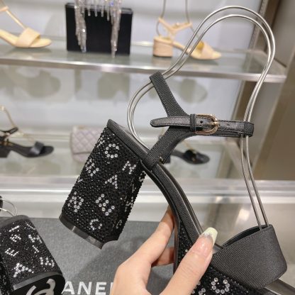 Chanel Early Spring Black Small Round Toe Color Brick Slim Sandals Heel Height 9cm - Image 3