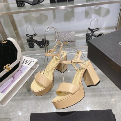 Chanel Early Spring Apricot Small Round Toe Color Brick Slim Sandals Heel Height 9cm - Image 2