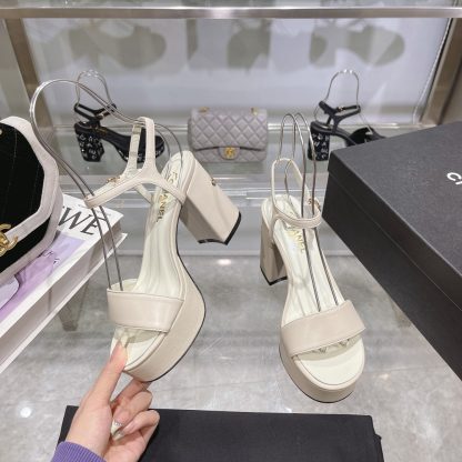 Chanel Early Spring Off-White Round Toe Colored Brick Slimming Sandals Heel Height 9cm - Image 3