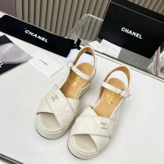 Chanel white platform wedge heel thick-soled summer sandals