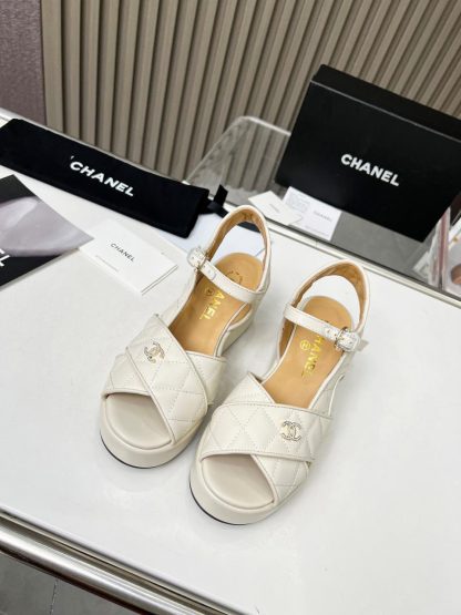 Chanel white platform wedge heel thick-soled summer sandals