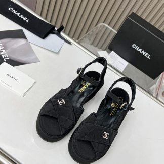 Chanel Black Matte Platform Wedge Heel Thick-soled Summer Sandals