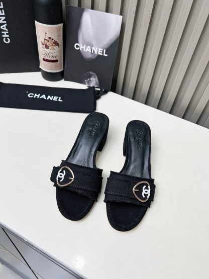 Chanel black elegant lady temperament durable thick heel sandals - Image 3