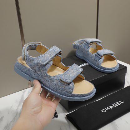 Chanel Temperament Denim Blue Classic Sandals - Image 3