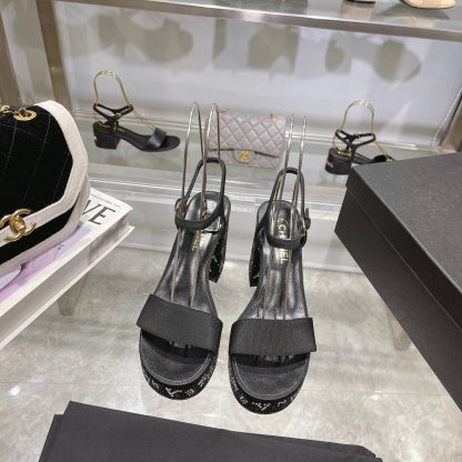 Chanel Early Spring Small Round Toe Slim Retro Heightening Black Sandals Heel Height 4.5cm - Image 2