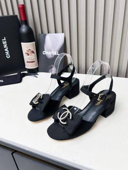 Chanel black spring and summer celebrity temperament super durable thick heel sandals - Image 2