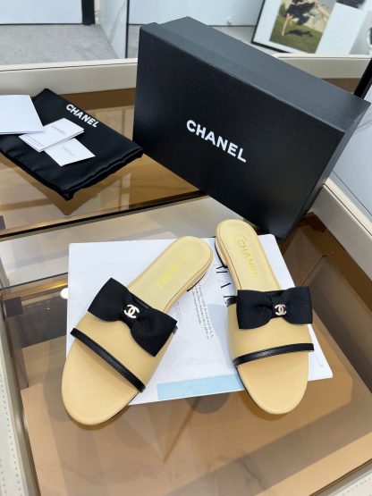 Chanel Spring and Summer Apricot Color with Cute Bow Flat Sandals - Image 3