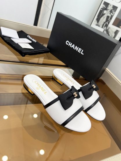 Chanel Spring and Summer White with Cute Bow Flat Sandals - Image 2