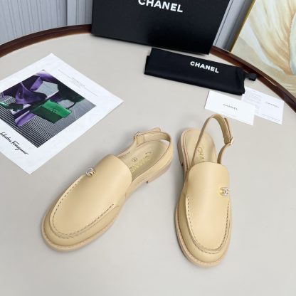 Chanel apricot spring and summer dancing shoes series retro style half-slip sandals heel height 2.5cm - Image 3