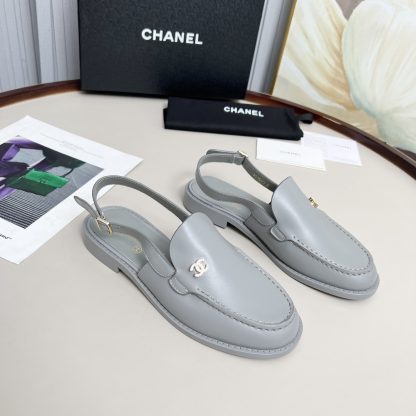 Chanel blue-grey spring-summer dancing shoes series retro style half-slip sandals with a heel height of 2.5cm - Image 3