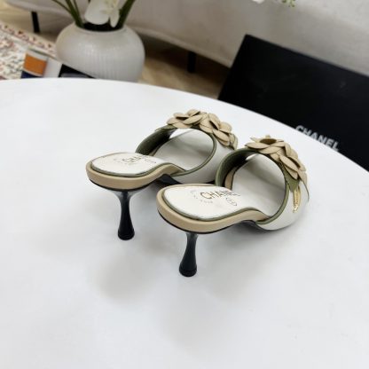 Chanel Spring and Summer Dancing Shoes Series White Small Square Head Camellia Stiletto Fashion Sandals - Image 3