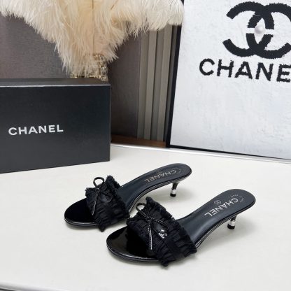 Chanel Spring and Summer Dance Shoes Series New Black Slimming Bow Stiletto Sandals - Image 3
