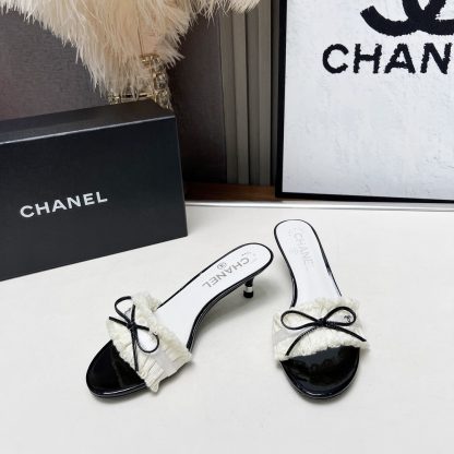 Chanel Spring and Summer Dance Shoes Series New Products White Slimming Bow Stiletto Sandals - Image 3
