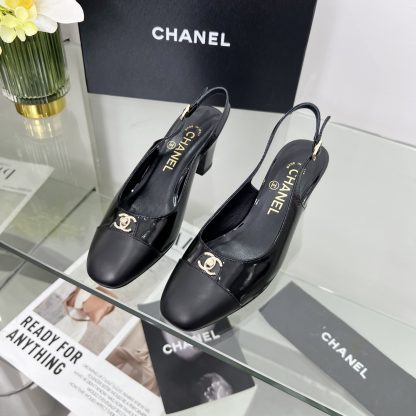 Chanel Spring and Summer Dancing Shoes Series Black Shiny Small Round Head New Sandals Heel Height 6cm - Image 3