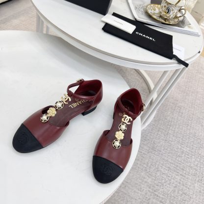 Chanel Spring and Summer Dance Shoes Series New Small Round Toe Slim Red Sandals Heel Height 2cm - Image 3