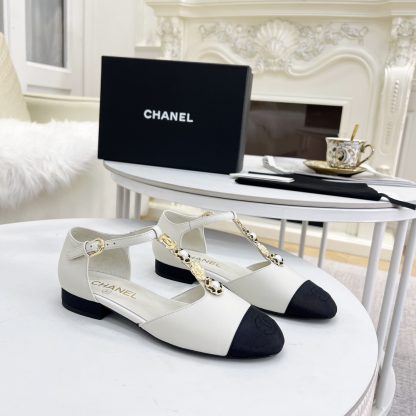 Chanel Spring and Summer Dance Shoes Series New Small Round Head Slim White Sandals Heel Height 2cm - Image 3