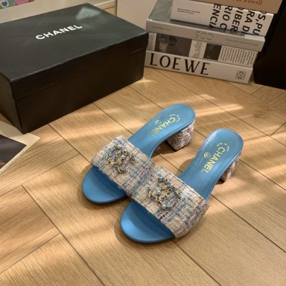 Chanel spring and summer new blue goddess elegant and durable thick heel sandals - Image 3