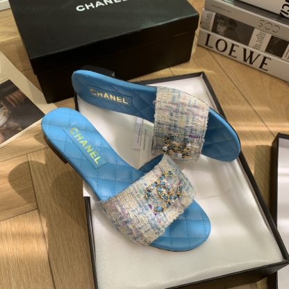 Chanel Spring and Summer new blue goddess elegant and durable flat sandals - Image 3