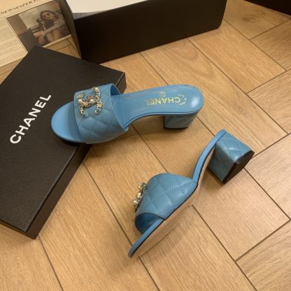 Chanel's new blue spring and summer style, elegant and durable thick-heeled sandals, heel height 4.5cm - Image 3