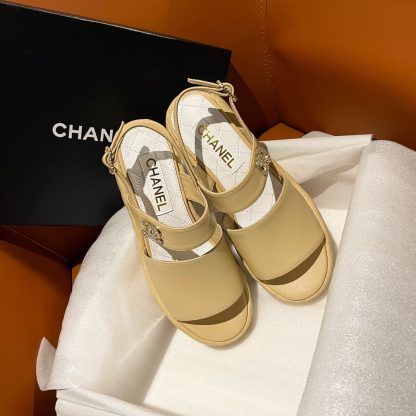 Chanel new bow high heel apricot sandals, heel height 7.5cm - Image 3