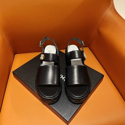 Chanel new bow high-heeled black sandals, heel height 7.5cm - Image 3