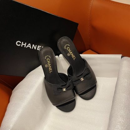 Chanel black new bow thick heel sandals heel height 4.5cm - Image 3
