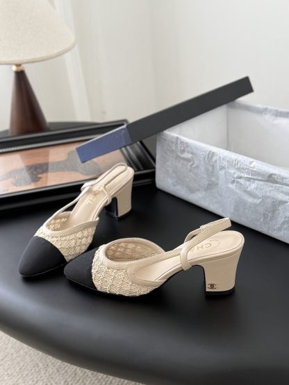 Chanel classic apricot comfortable block heel sandals - Image 3