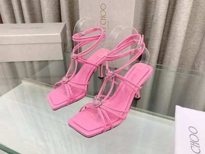 Jimmy Choo Simple and Stylish Heart-shaped Crystal Diamond Strapped High Heels - Image 3