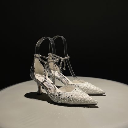 Jimmy Choo Classic Diamond Chain Pointed Crystal High Heel Sandals - Image 3