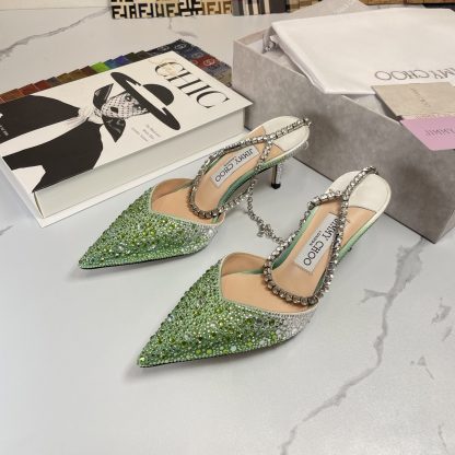 Jimmy Choo Classic Diamond Chain Pointed Crystal High Heel Sandals - Image 3