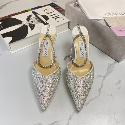 Jimmy Choo Classic Diamond Chain Pointed Crystal High Heel Sandals - Image 3
