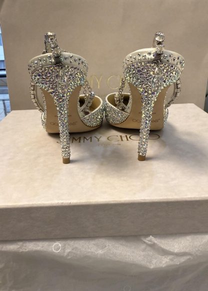 Jimmy Choo Classic Diamond Chain Pointed Crystal High Heel Sandals - Image 4