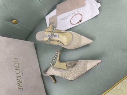 Jimmy Choo Off-White Mesh Sandals High Heels - Image 3