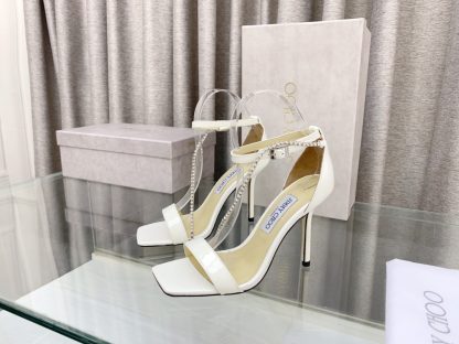 Jimmy Choo Crystal Chain Square Toe High Heels - Image 3