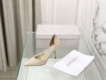 Jimmy Choo black suede high heels with diamond chain decoration - Image 3