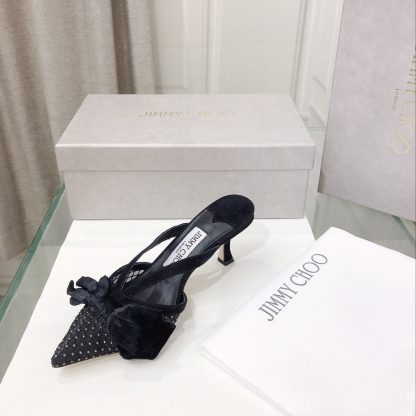 Jimmy Choo mesh rhinestone explosion bow high heels - Image 3