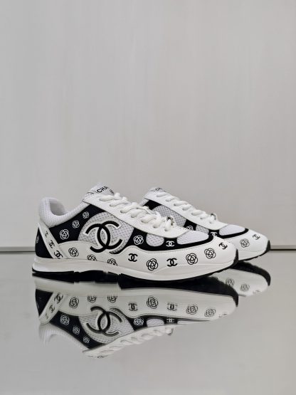 Chanel Unisex Black and White Diamond Breathable Mesh Casual Shoes - Image 3
