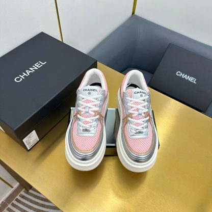 Chanel pink and silver casual versatile sneakers - Image 3
