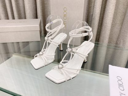 Jimmy Choo simple and fashionable heart-shaped crystal diamond strappy high heels - Image 3