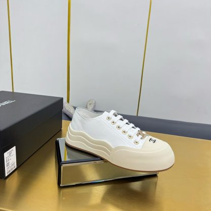 Chanel 2025 biscuit shoes white leather versatile fashion casual sports shoes - Image 3