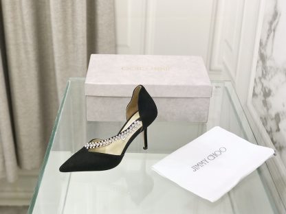 Jimmy Choo black suede leather pumps with rhinestone chain - Image 3