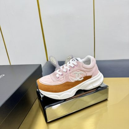 Chanel men's and women's couple's pink and orange classic sports casual dad shoes - Image 3